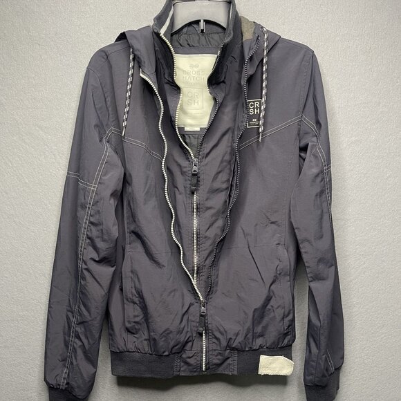 Crosshatch Mens Gray Windbreaker Jacket Double Zip & Drawstring - Picture 5 of 11